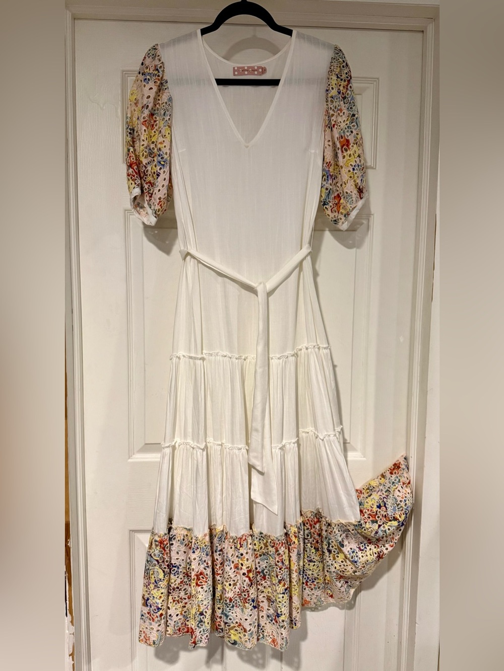 Traffic People Anthro Maxi Dress with Floral Print Sleeves and Hem